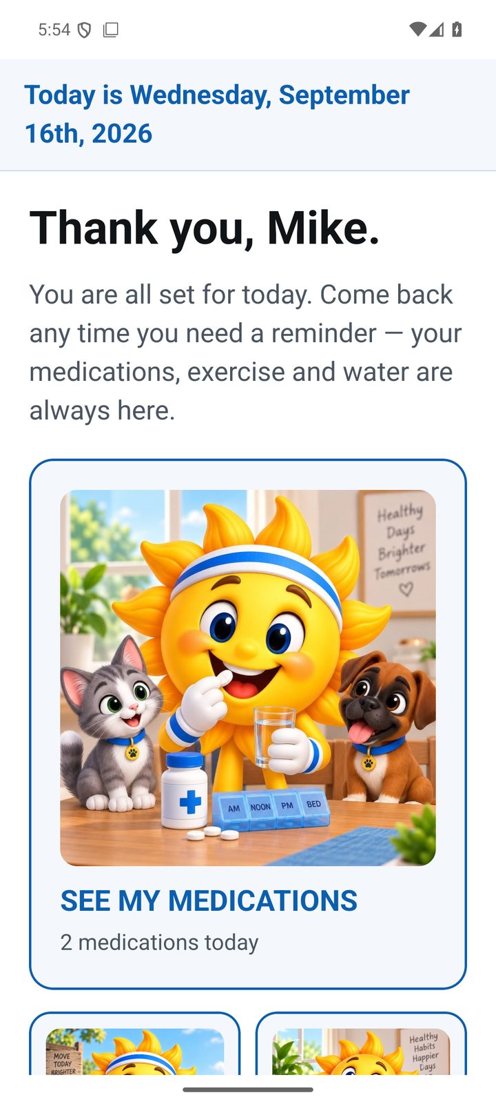 The morning screen in the Support-O app