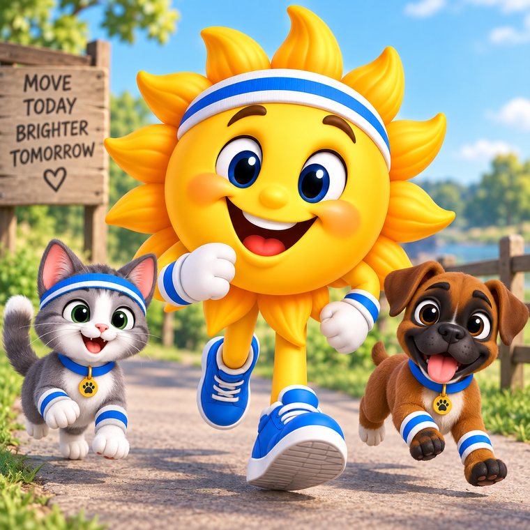 The Support-O sun out walking with the kitten and the puppy