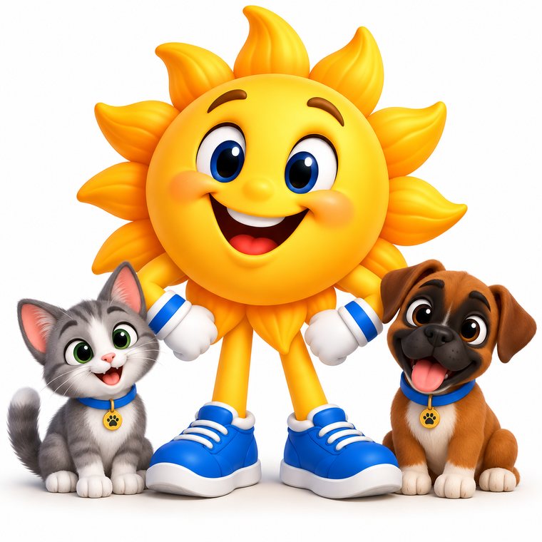 The Support-O sun with the kitten and the puppy